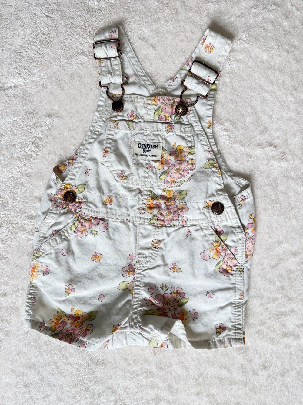 OshKosh B'gosh White Floral Shortalls with Pink & Yellow Flowers